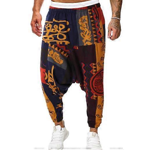 Men's Hippie Pants Baggy Boho Patterned Low Crotch Trousers