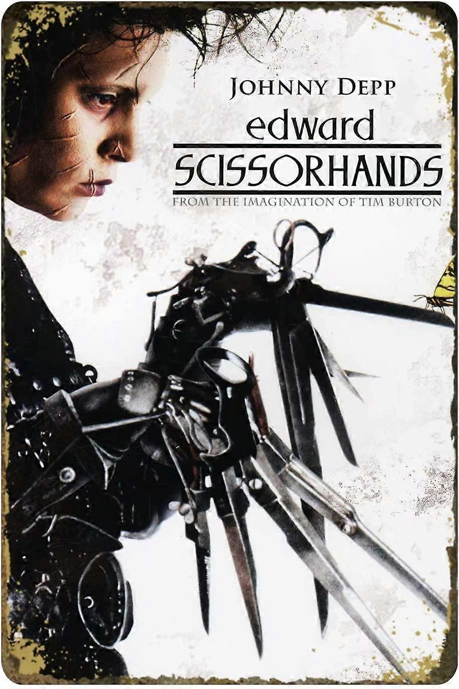 エドワードシザーハンズフィルムメタルブリキサイン映画クラシックポスタービンテージバー、コーヒー、ガレージ壁の装飾サイズ8x12インチ