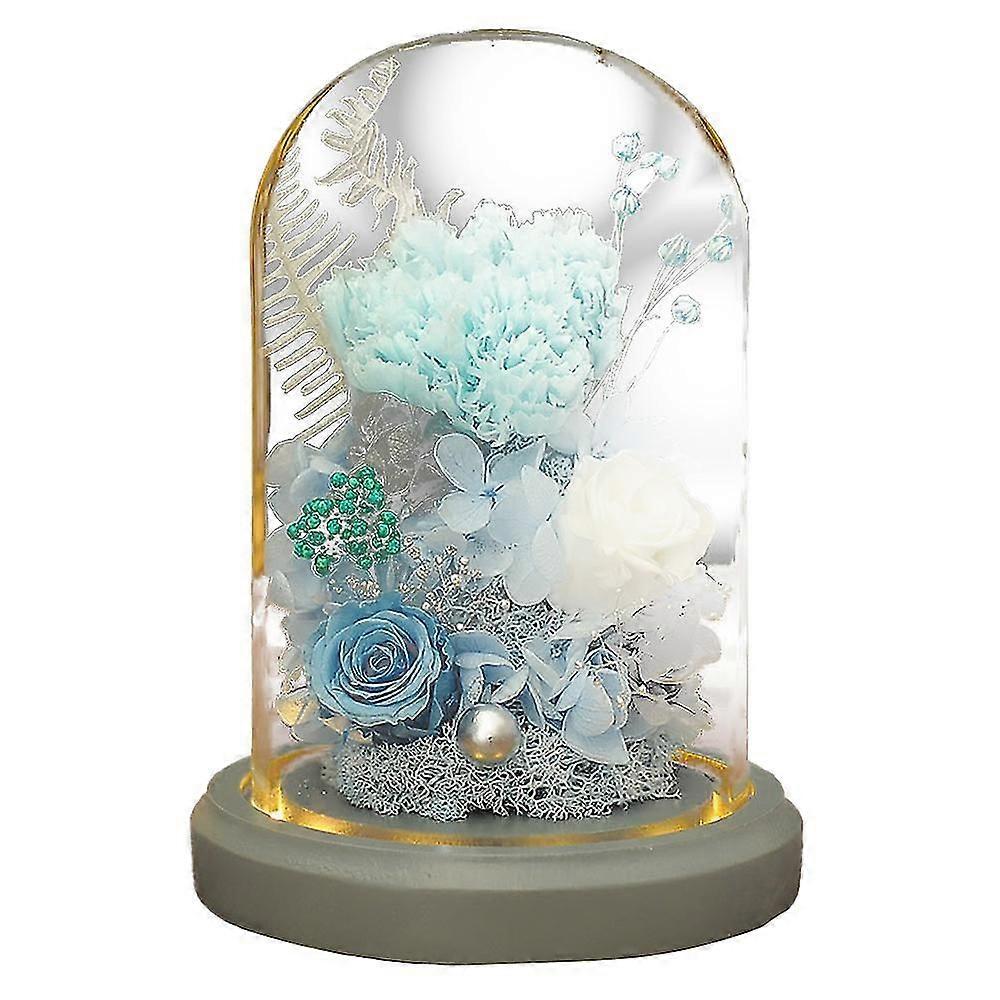 Real Carnation Flower In Glass Dome And Wooden Base Unique Gift, Valentine's Day, Thanksgiving, Xmas