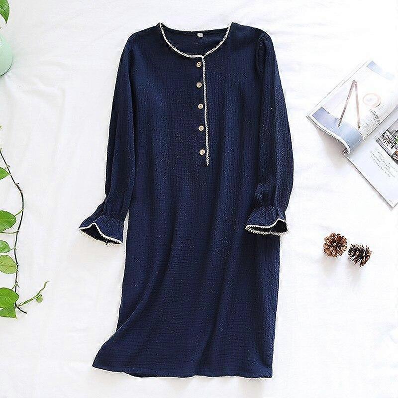 Japanese Spring And Autumn New Ladies Nightdress 100% Cotton Crepe Long Sleeve Skirt Large Size Simple Casual Home Long Skirt