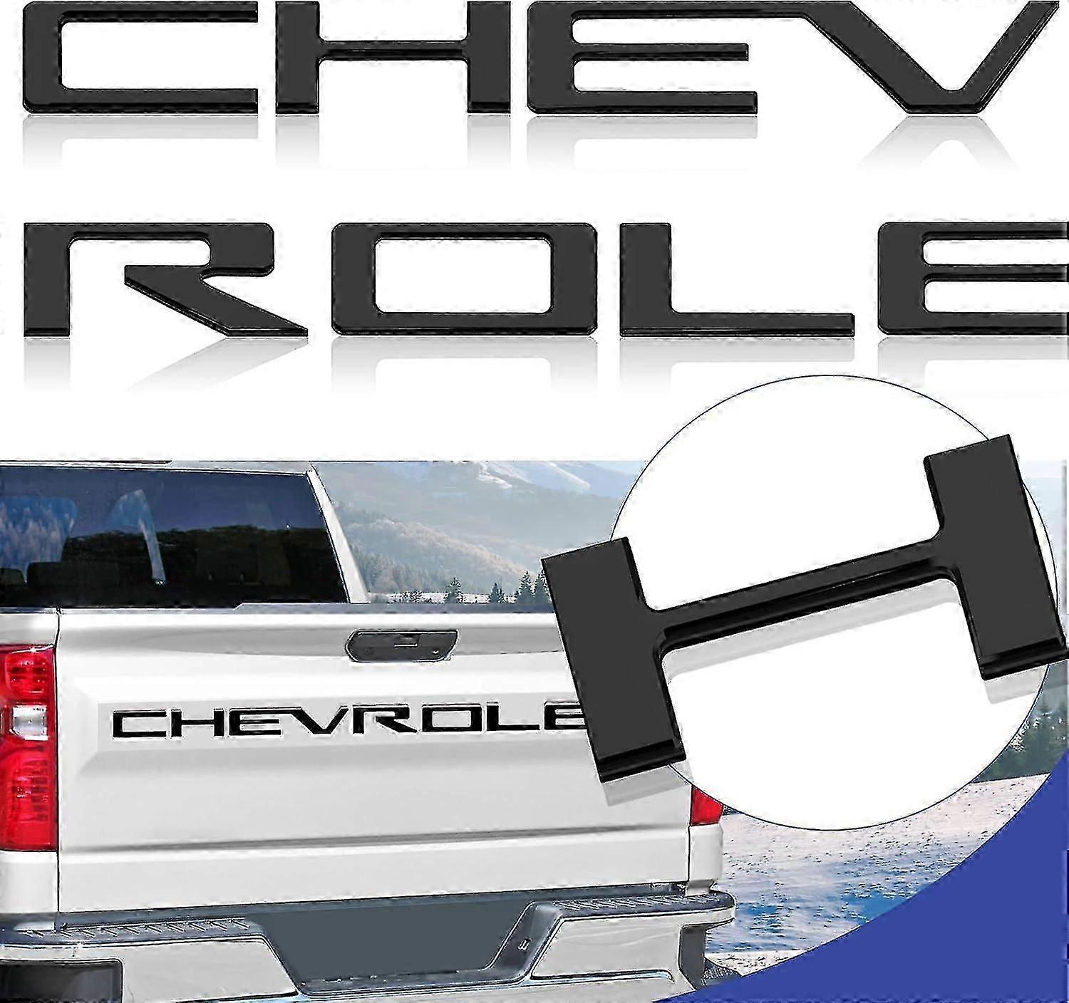 3d Raised Tailgate Insert Letters Emblem - Compatible With 2019-2022 Silverado (matte Black)