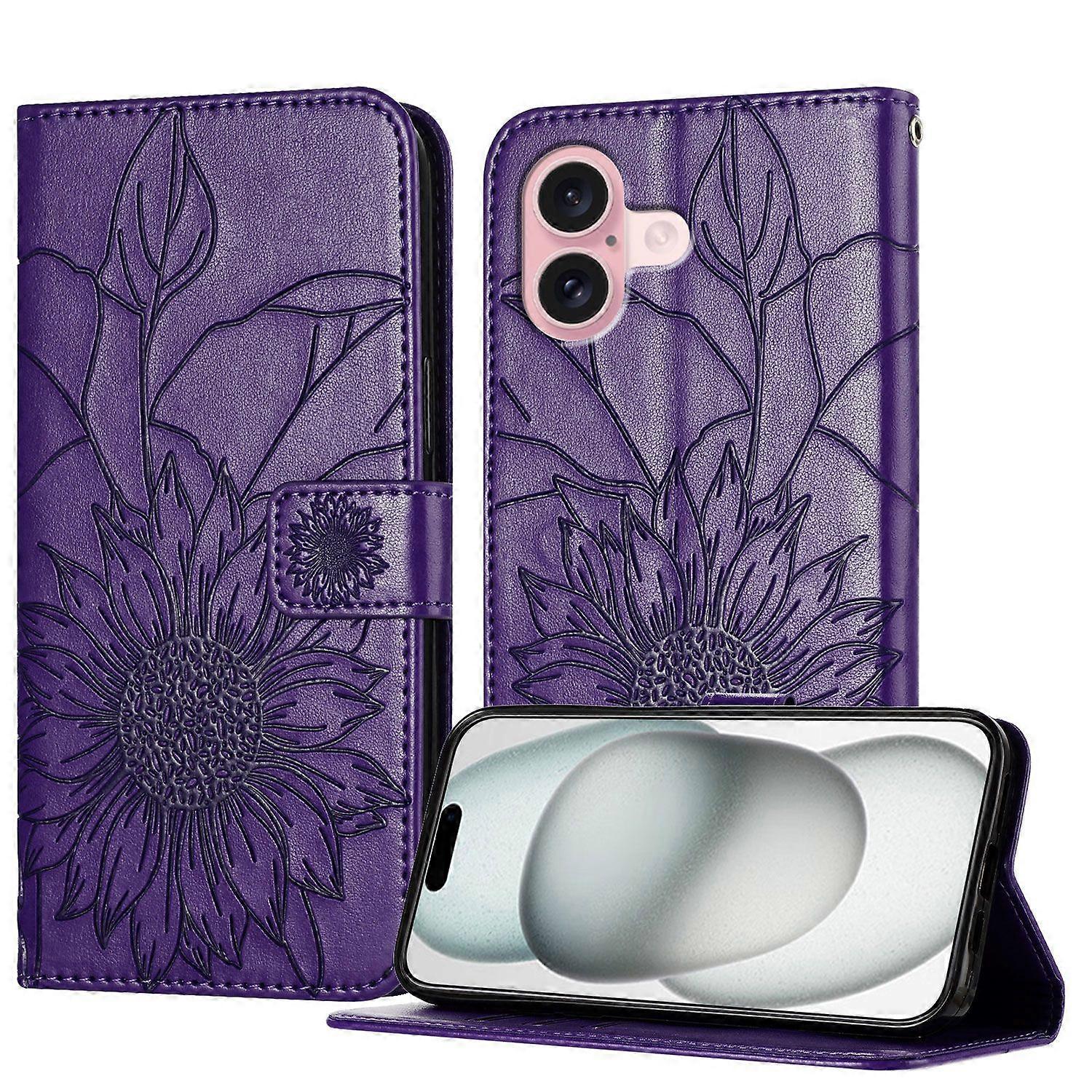 Iphone 16 Case,RFID Blocking Wallet Phone Case-Dark Purple