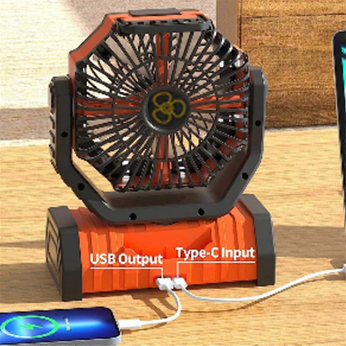 10000mAh Battery Fan Rechargeable with Hook&Bright LED Light Remote Control Timer Auto Oscillation