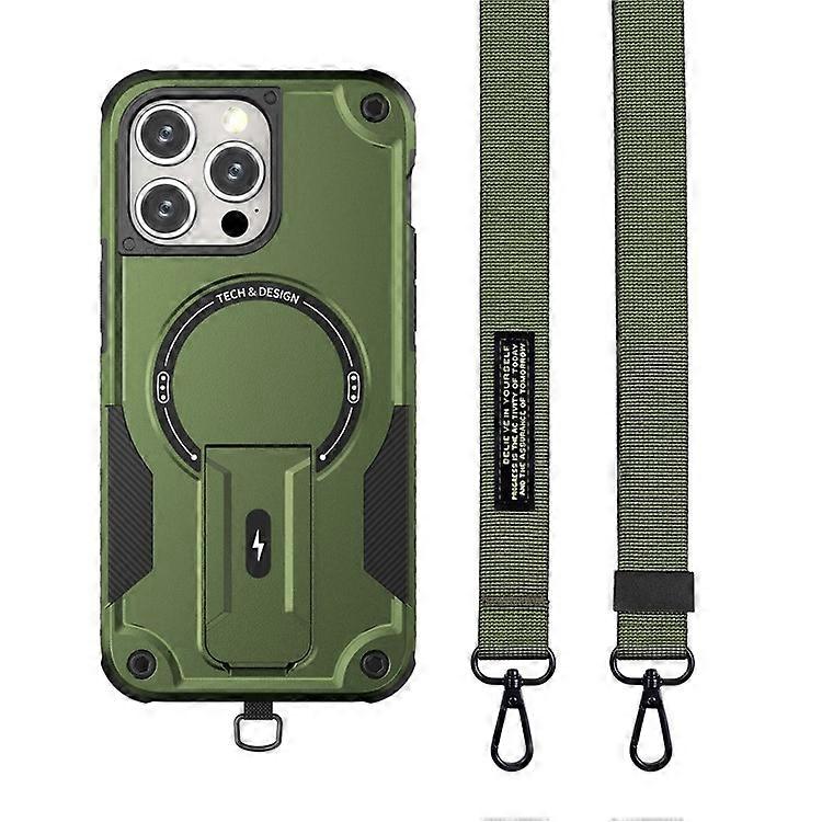 Compatible For iPhone 16 Pro Case Compatible with MagSafe TPU+PC Kickstand Phone Cover with Strap