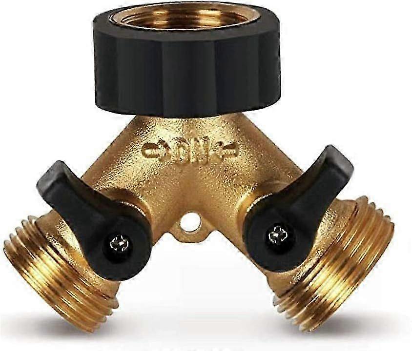 2-Way Faucet Splitter Y-Distributor for Garden Hoses, Double Water Inlet Washing Machine Splitter for Connecting 2 Appliances, Brass