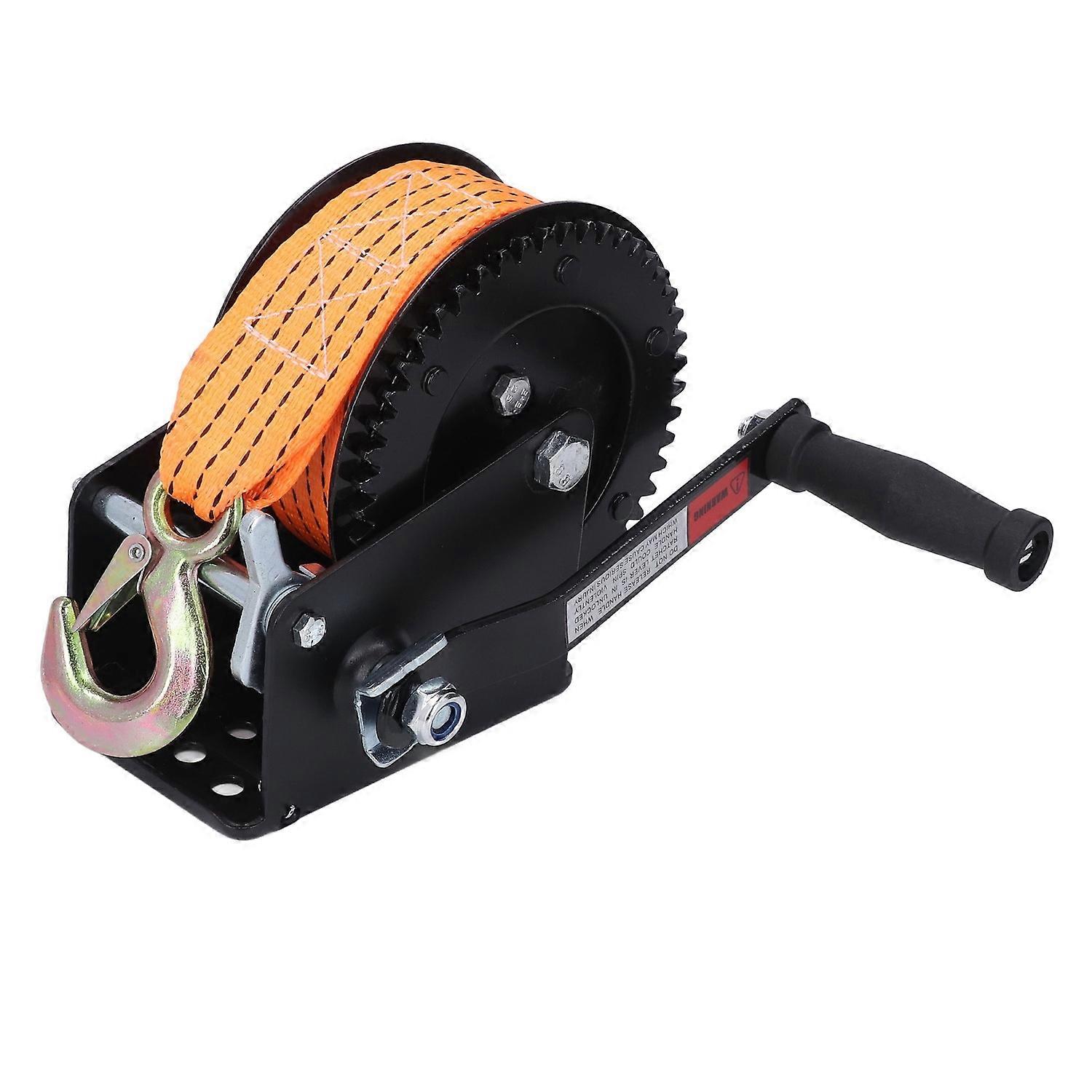 1600Lbs Hand Crank Winch with 32ft Polyester Strap Dual Way Ratchet Heavy Duty Manual Winch for Trai
