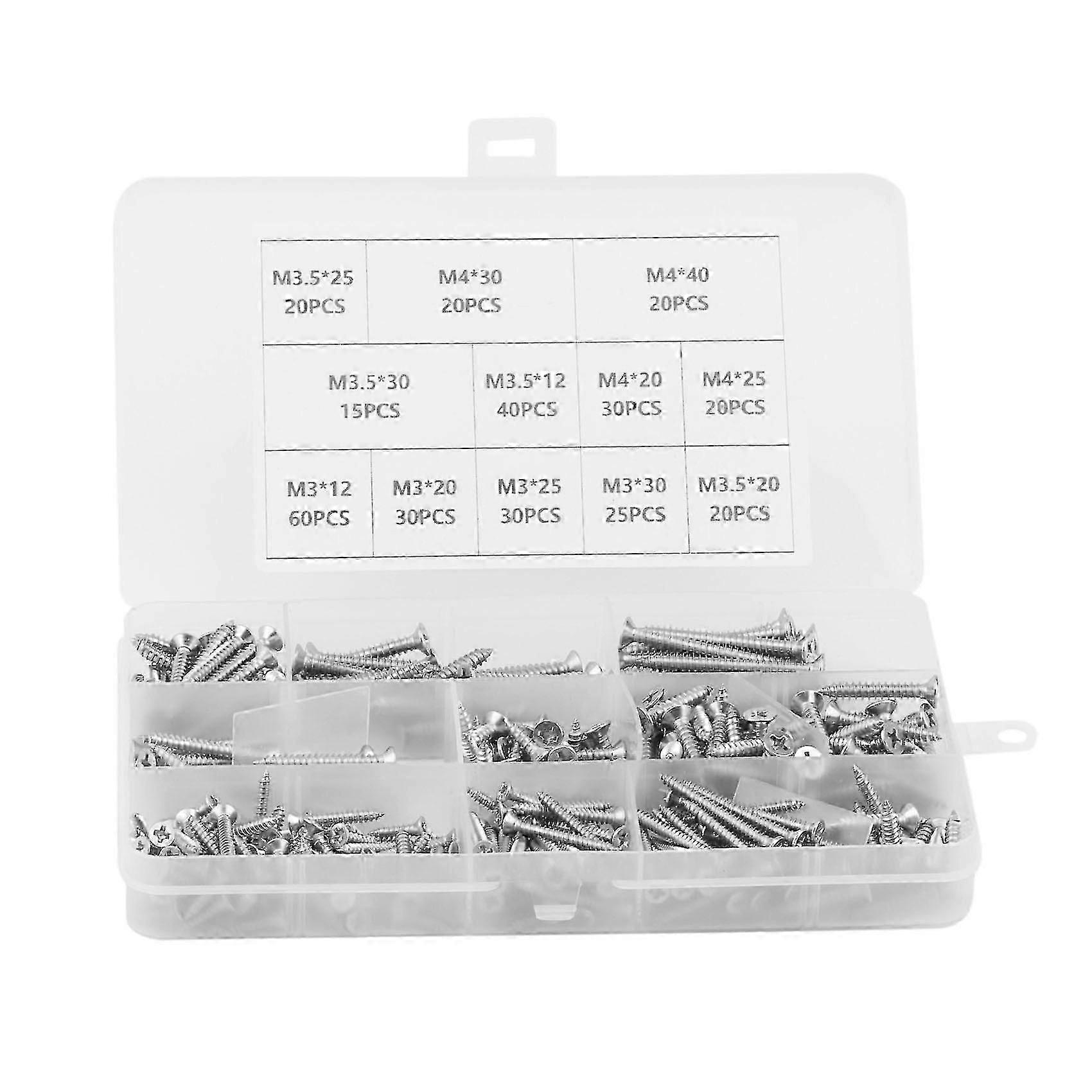 330PCS Boxed 304 Stainless Steel Countersunk Head/Flat Head Tapping Screw