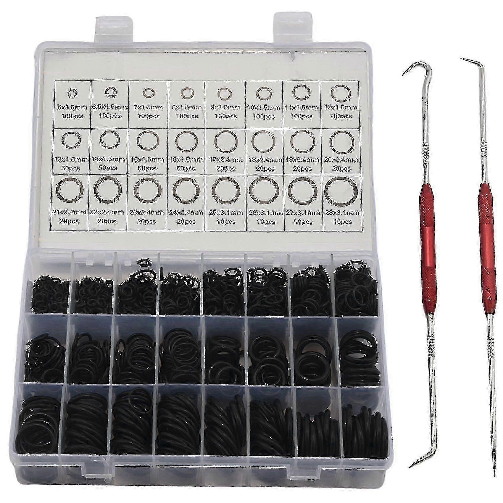 Ensemble de 1 200 joints toriques en caoutchouc nitrile avec crochets, joints toriques en NBR, joints toriques résistants à l'huile