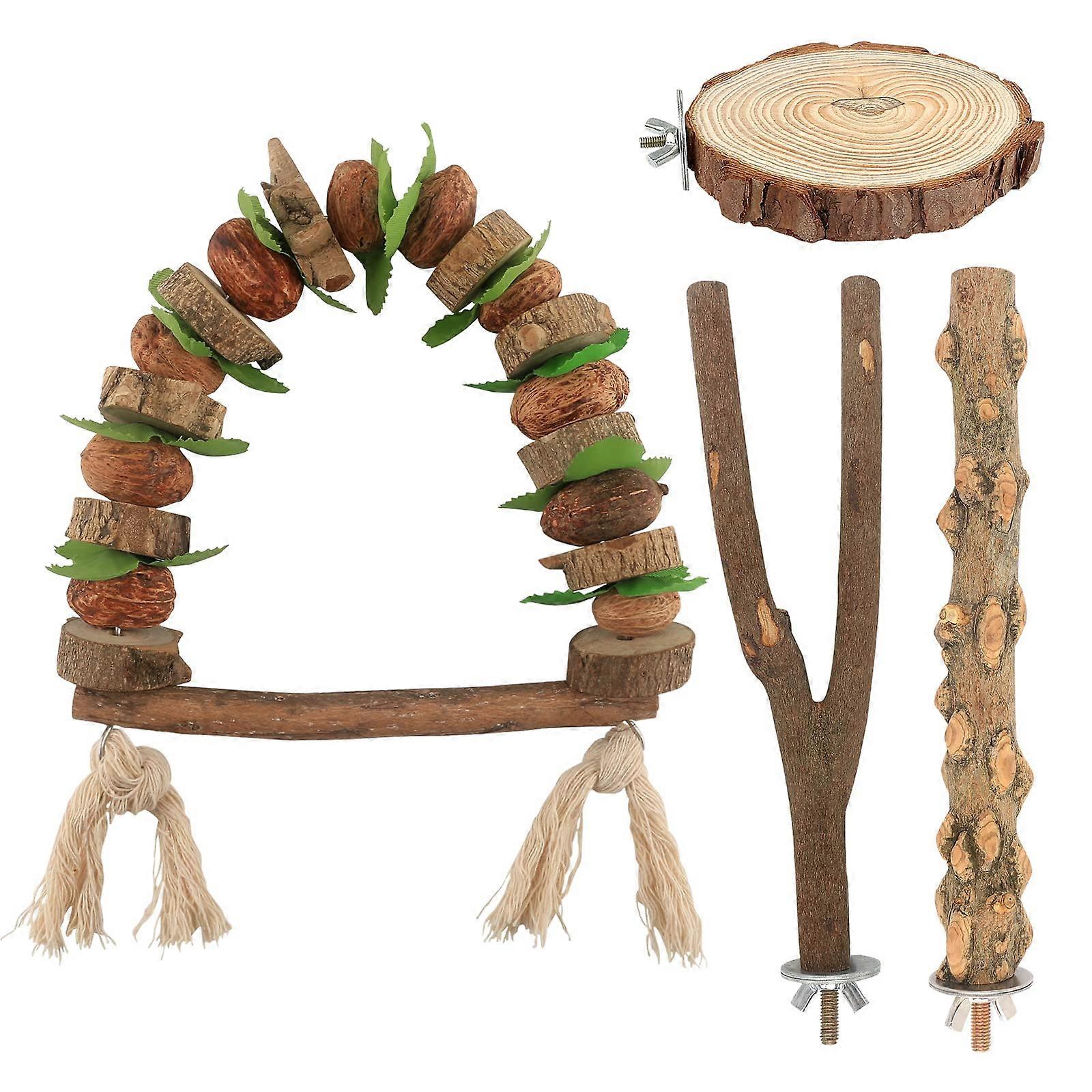 Bird Bird Bird Stand Toy Set - Natural Wooden Parrot Exercise Stand with Branch Claw for Small Bird Compatibility