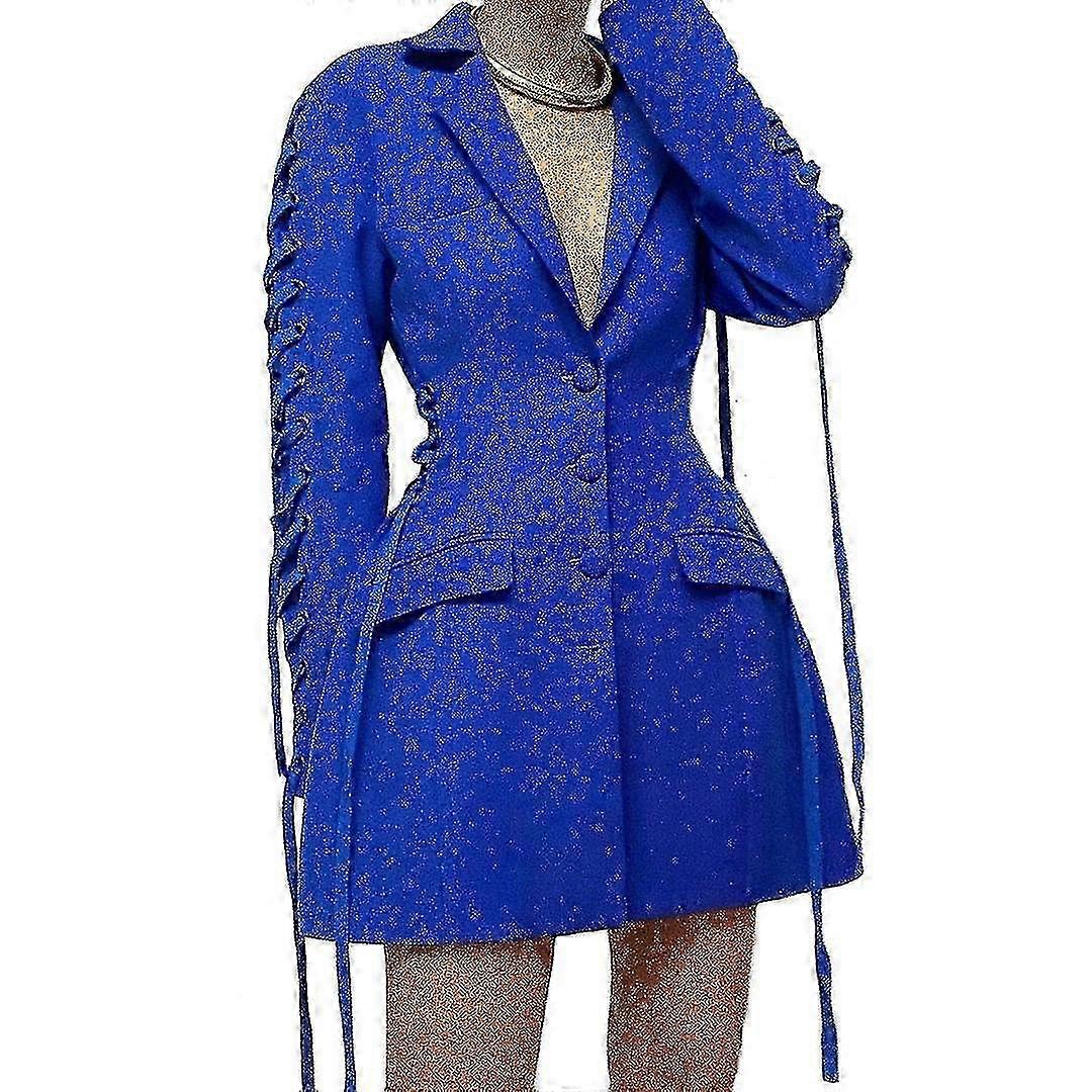 Rochie blazer albastră cu guler crestat pentru femei Elegant Slim Fit
