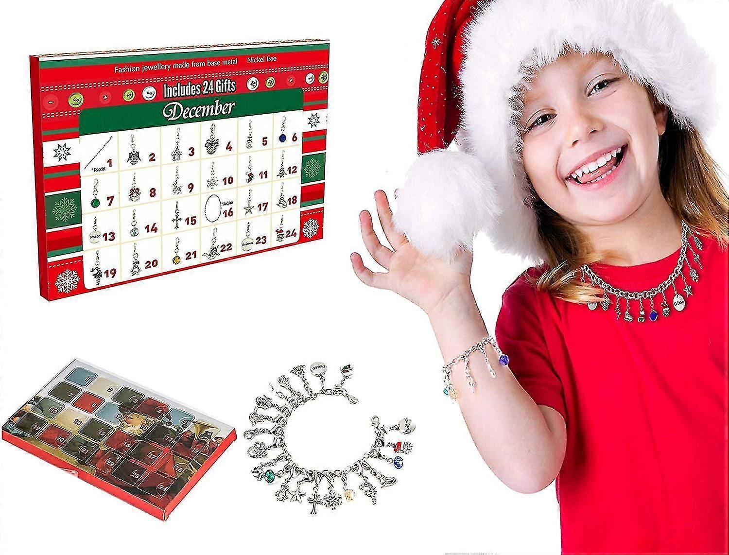 Calendário do Advento de Natal Charme Ajustable Pulseira e Colar Diy