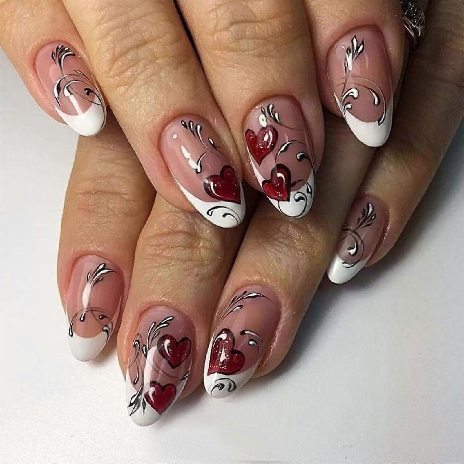 24 יחידות לחץ על דבקי שקדים על ציפורניים צרפתיות עיצובי ציפורניים מזויפות מתנות ציפורניים מלאכותיות לנשים בנות