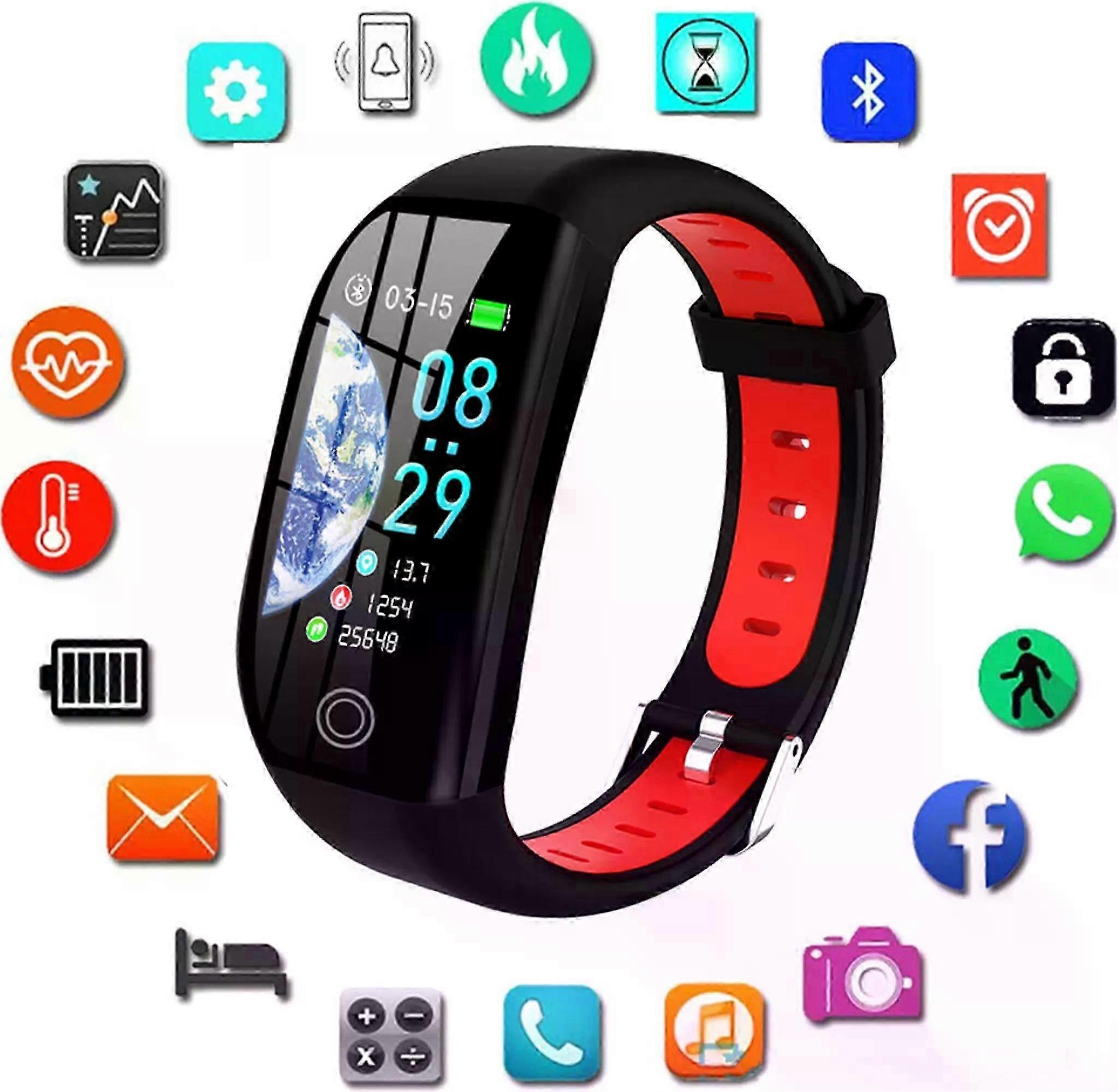 ساعة لياقة بدنية ذكية مقاومة للماء للأطفال مع تتبع النوم لمعدل ضربات القلب وعداد الخطى - أحمر