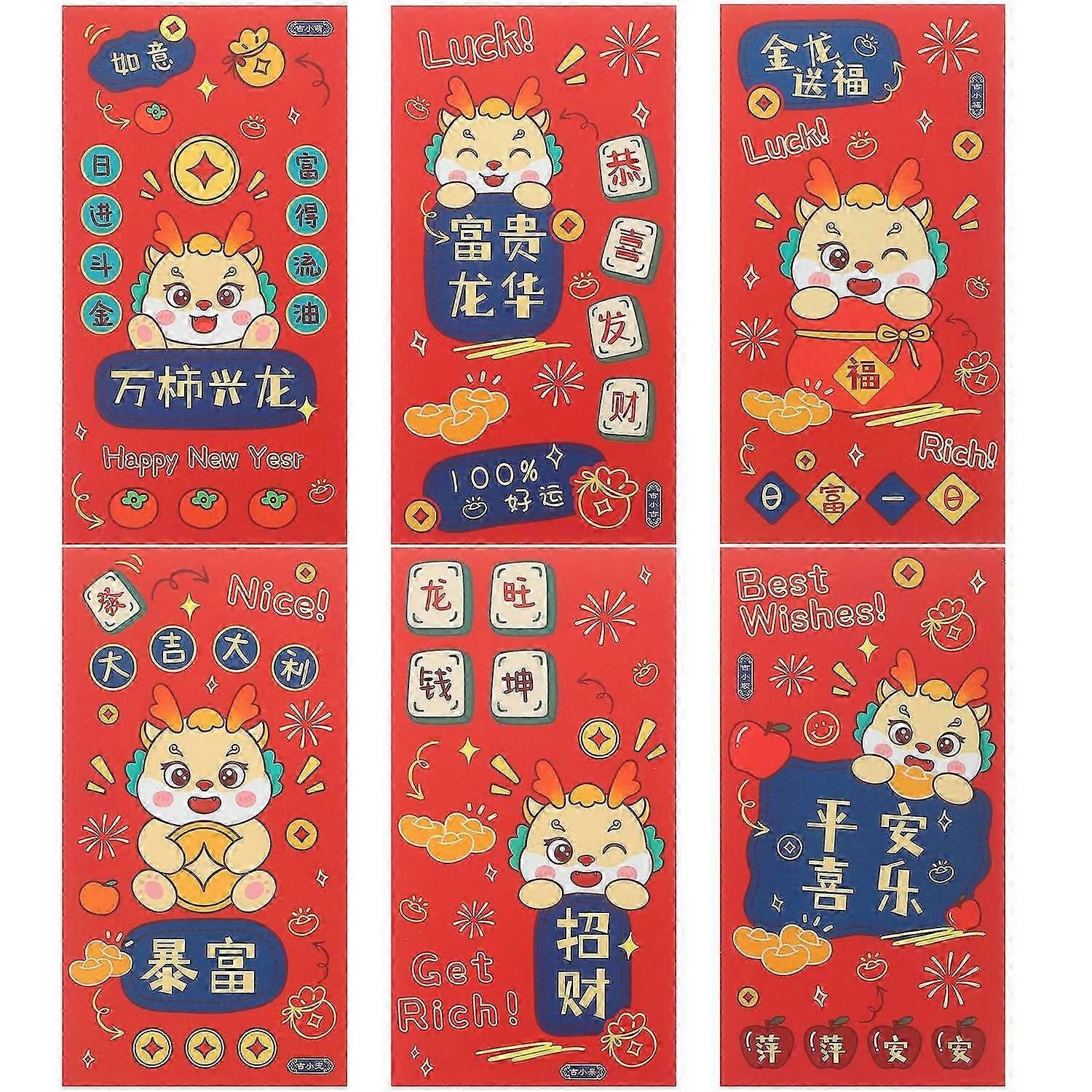 6pcs Chinese Year Spring Festival Red Envelopes Dragon Year Red Envelopes