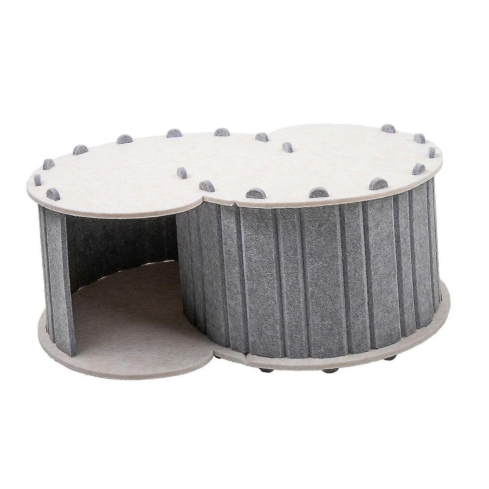 Gray Cat Tunnel Bed with Removable Cover for Two Cats Hideaway Featuring Two Holes for Cozy Caves