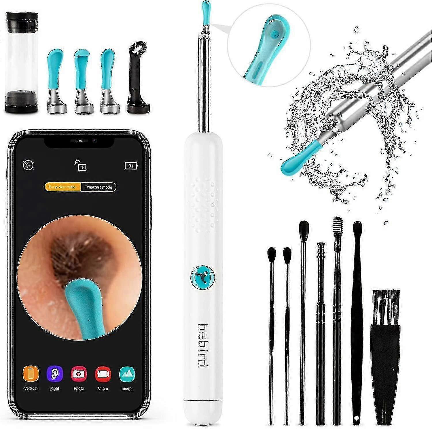 Upgraded Ear Wax Removal Tool with Anti-fall Off Eartips and Camera, Wireless Otoscope featuring 1080p HD Waterproof Technology for Effectiv