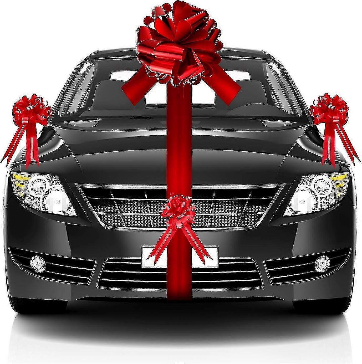 Large car bow set with 20 inch ribbon bow and 5 pull tab decorations-For a specific brand