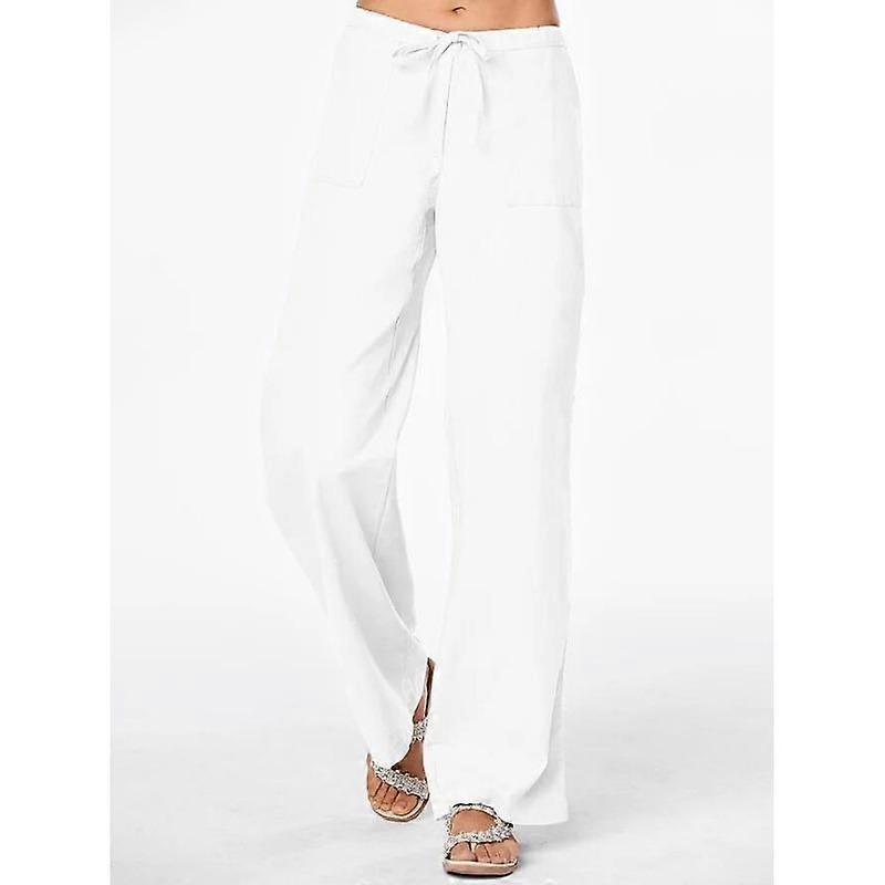 Spring and Summer Women's Pants Solid Colour Tie Pockets Loose Casual Wide Leg Linen Pants