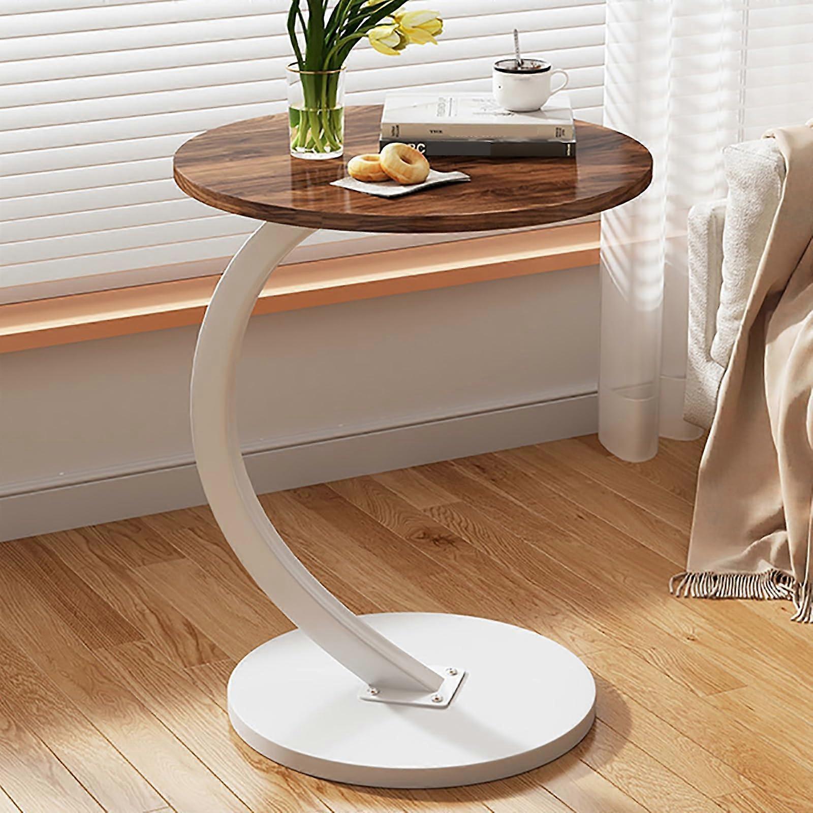 Mini Round Nightstand With Steel Frame, C-Shaped Side Table, Living Room Storage Shelf, Compact Modern Coffee Table
