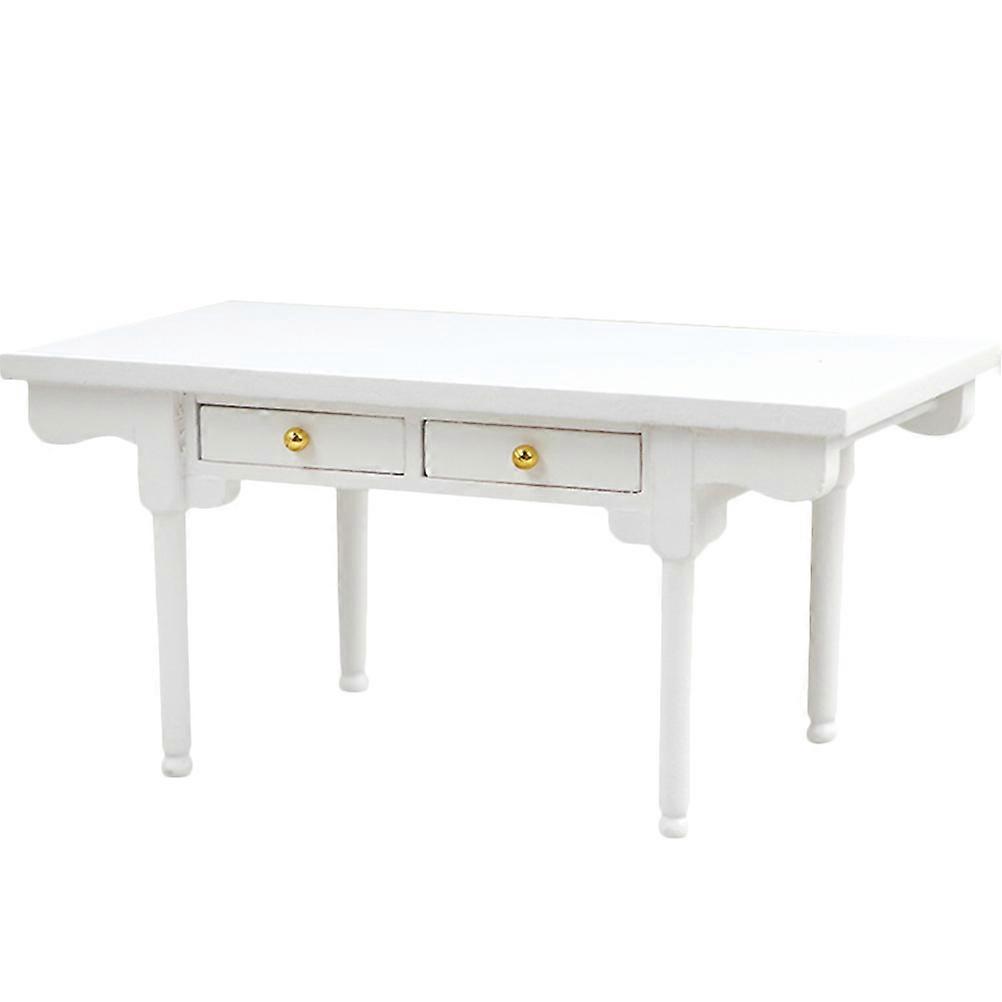 Miniature Models Modern Style Writing Desk For Home Decoration 12.9x6.9x6.2cm White Wooden Decorative 1Set