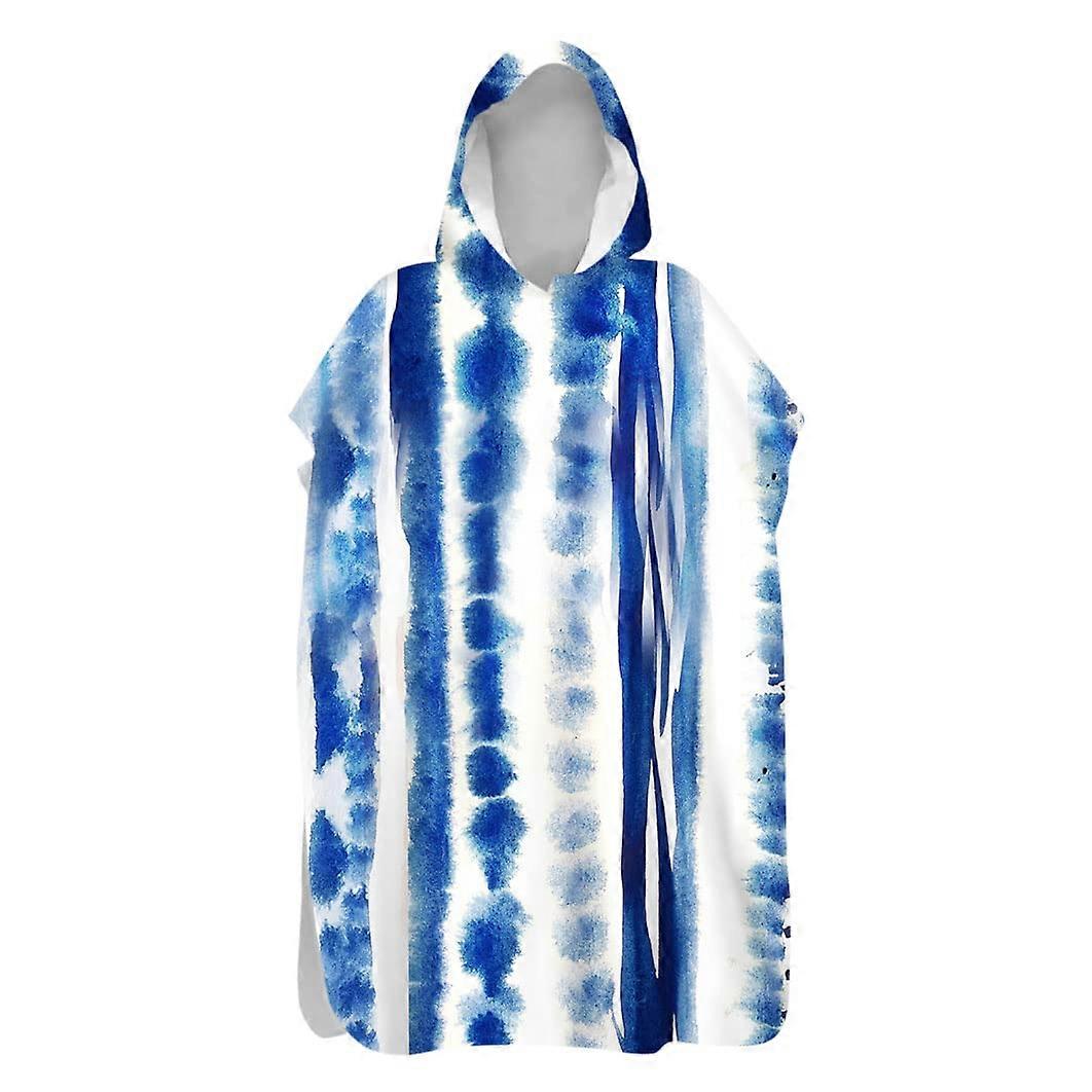 Surf Poncho Microfibre, 3D Stripes Print QuickDrying Beach Towel with Hood 80x145cm Blue