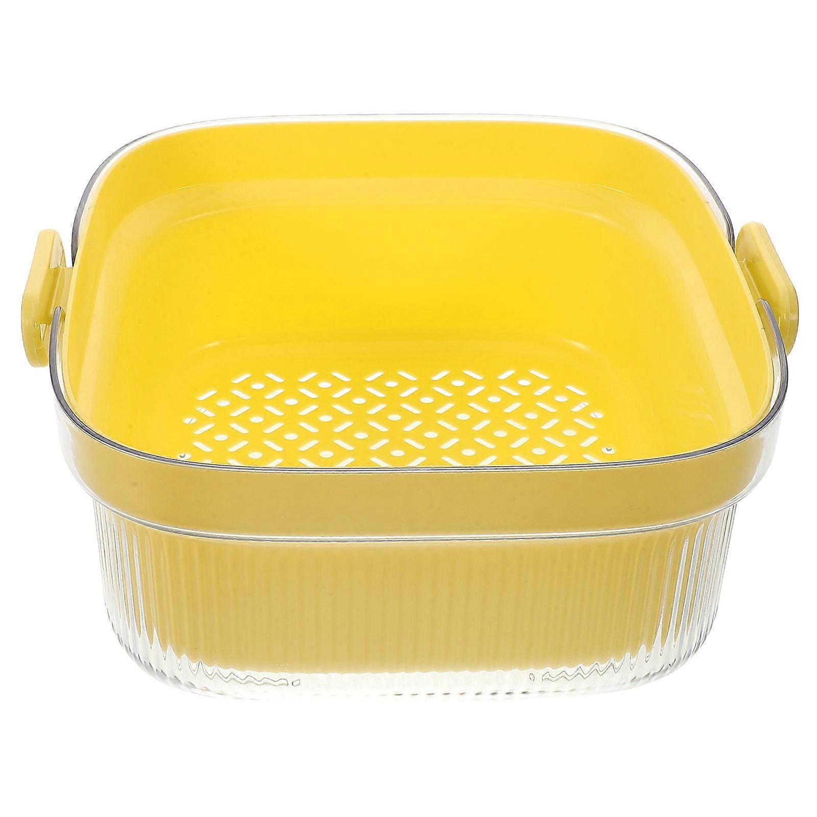 Vegetable Drainer For Food Quick Drainage Double Layer Kitchen Use Yellow 23.00X20.70X10.00Cm 1Pack