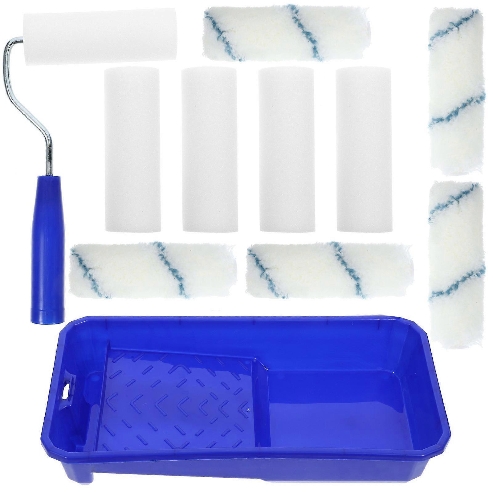 Portable Paint Roller Kit with Sponge Rollers & Brush Heads for Oil Based House Painting