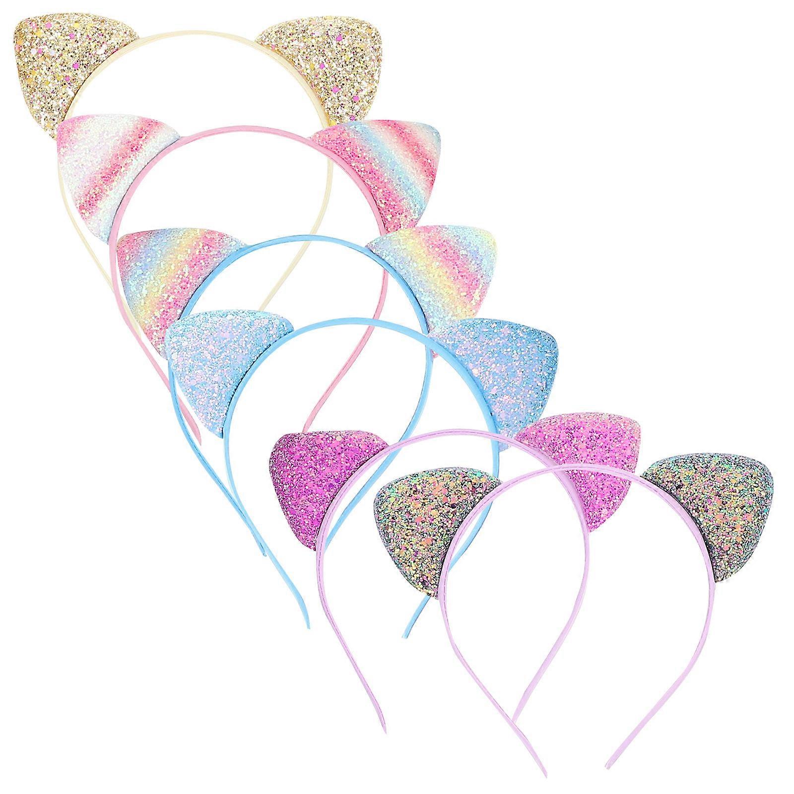 6 Pcs Sequin Cat Ears Headband – Lightweight, Comfortable Hair Accessory for Party, Cosplay, Masquerade & Carnival with Candy Color Sparkle Design