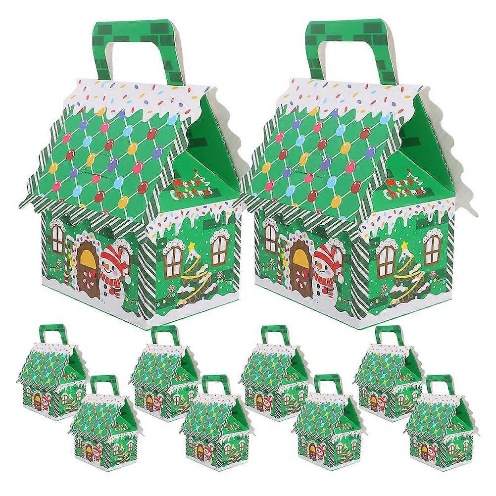Christmas Boxes Elegant Packaging For Candies And Cookies House Shaped Green 13.00X10.00X7.50CM Transportable With Handle 10Pcs