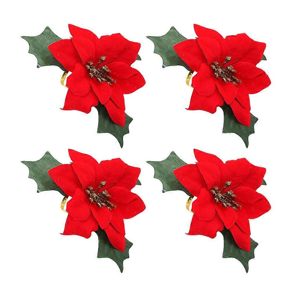 Red Metal Napkin Rings Flower Design Circular Shape Elegant Table Decoration For Guests And Customers 4Pcs