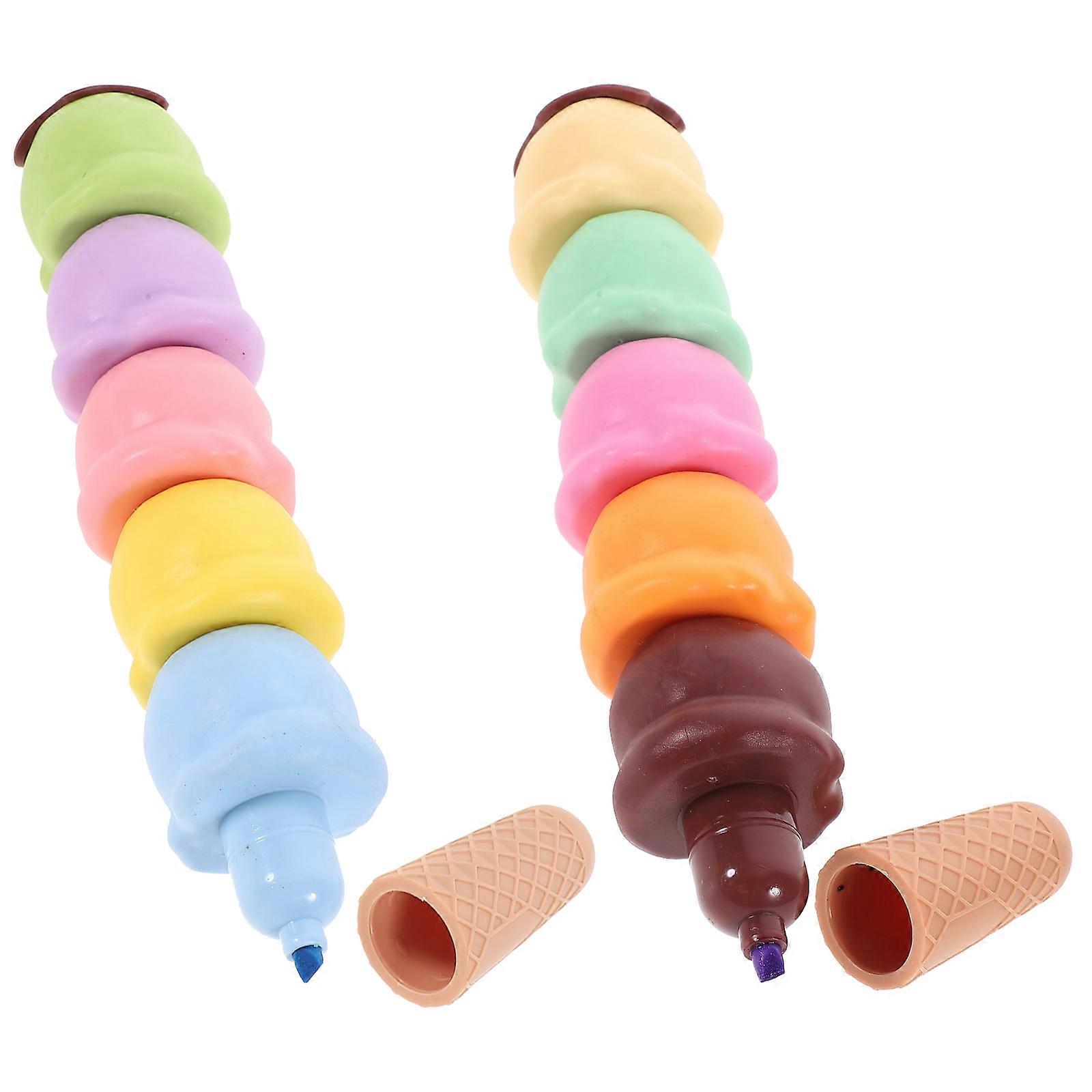 Kawaii Stationery Ice Cream Shaped Mark Pens For Gifting Assorted Color Drawing 2 Sets