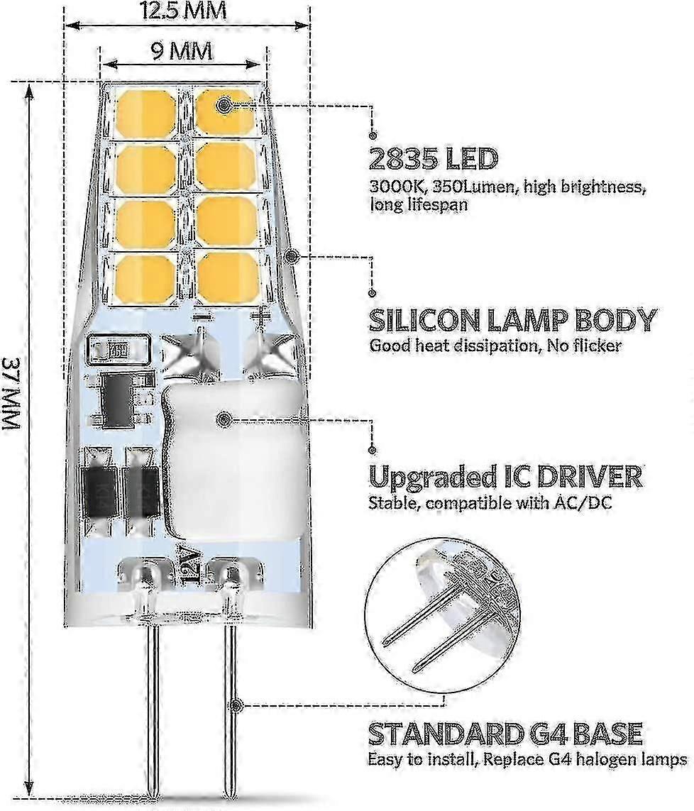 G4 LED أبيض دافئ ، 10 G4 مصباح LED 12 فولت ، 3 واط أبيض دافئ