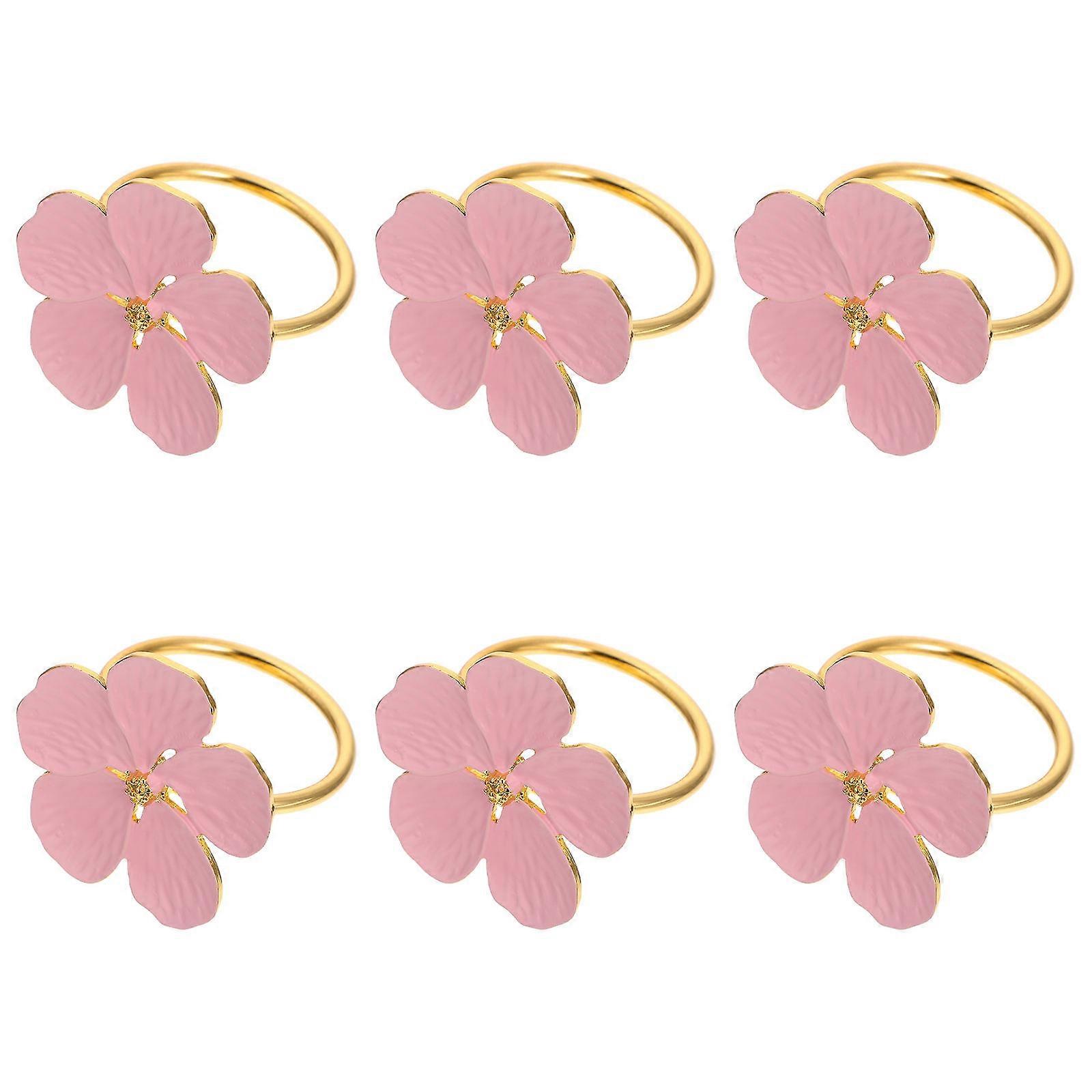 Table Napkin Holder Flower Napkin Ring Banquet Pink Metal 4.5X4.5CM Simple and Elegant 6Pcs