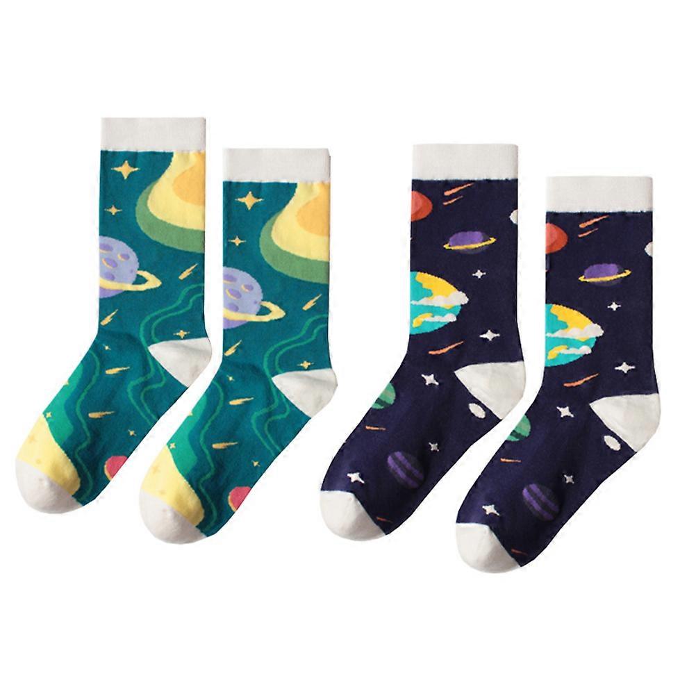 Ribbed Socks Space Series Mid-Calf Socks Adults Assorted Color 36X9CM Wear-Resistant Heel-Fit 1Set
