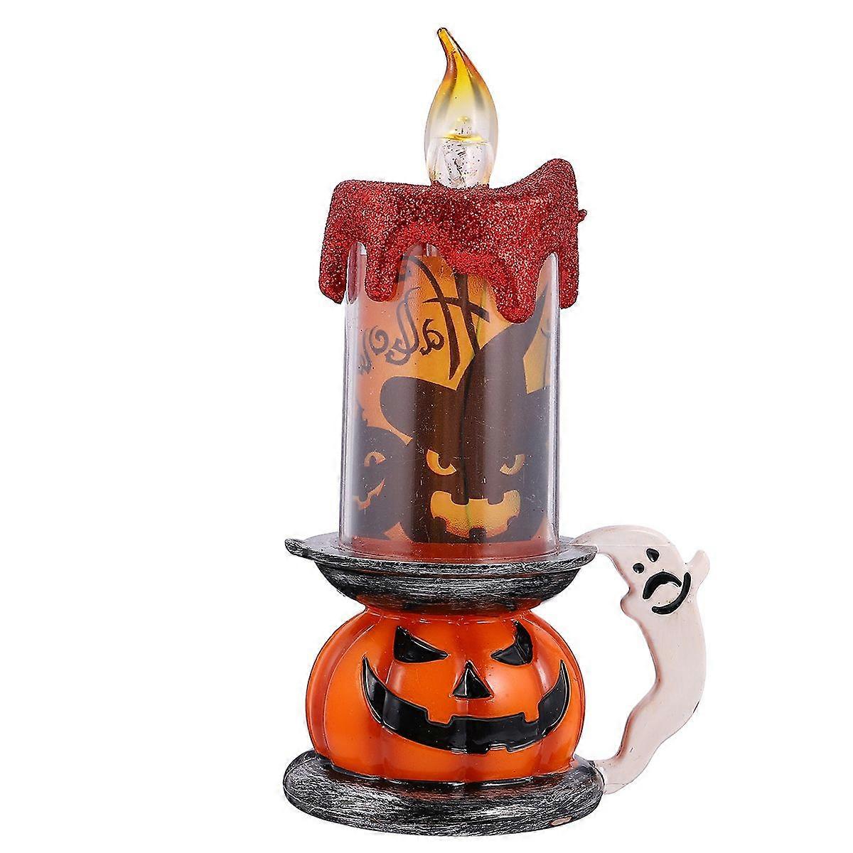 Pumpkin Base Melted Candle LED Lights Electronic Flameless Candles Party Lamp with Button Battery for Home Banquet Halloween
