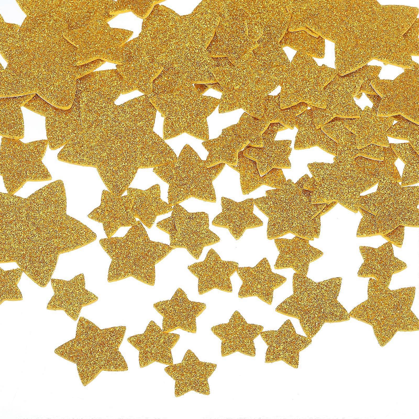 76 Glitter Foam Stickers in 3 Sizes, Self-Adhesive Sparkling Star Shape Craft Stickers for DIY Projects and Decorations, Gold
