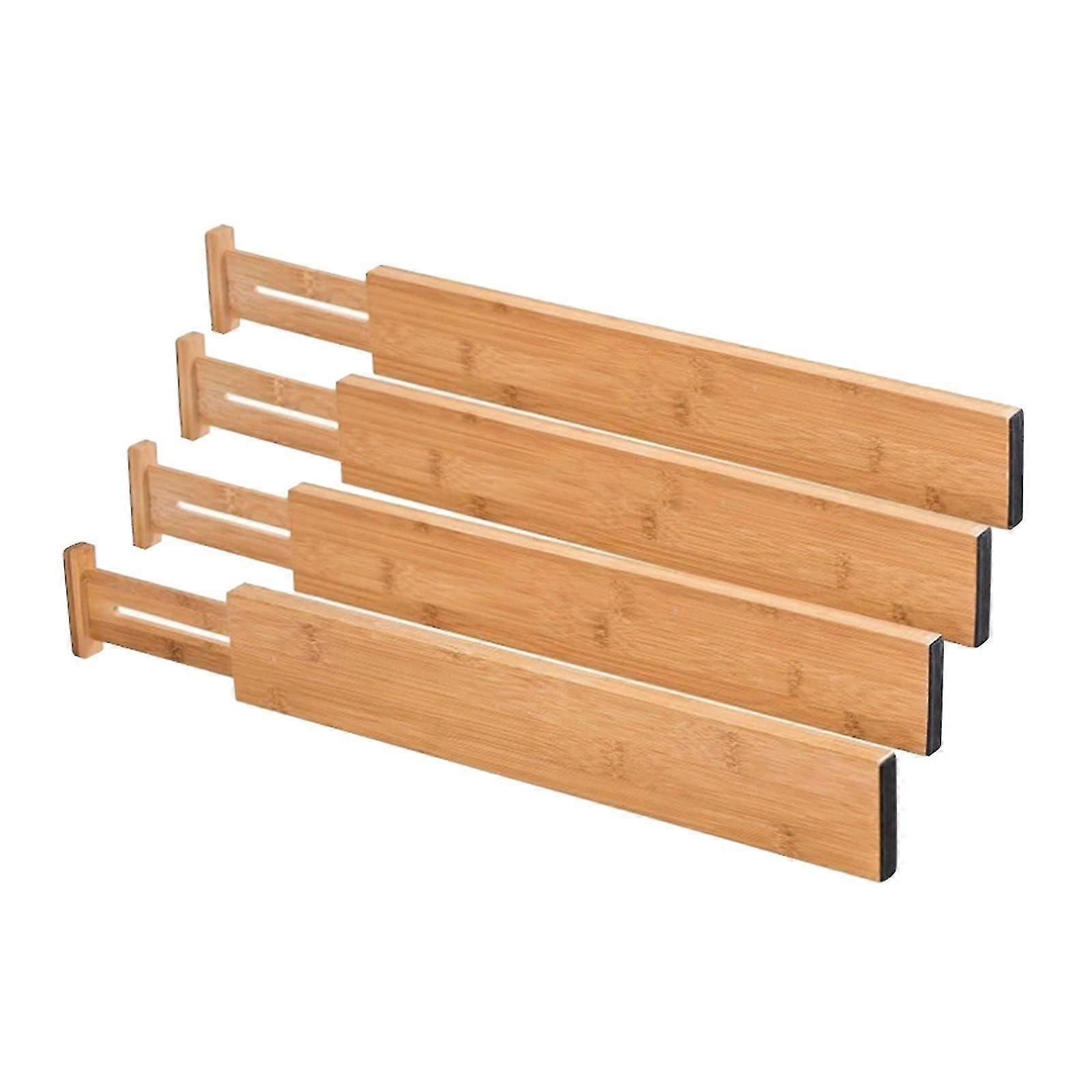 4x Bamboo Adjustable Drawer Dividers Expandable Utensil Organizer Separators 43x6x1.5cm