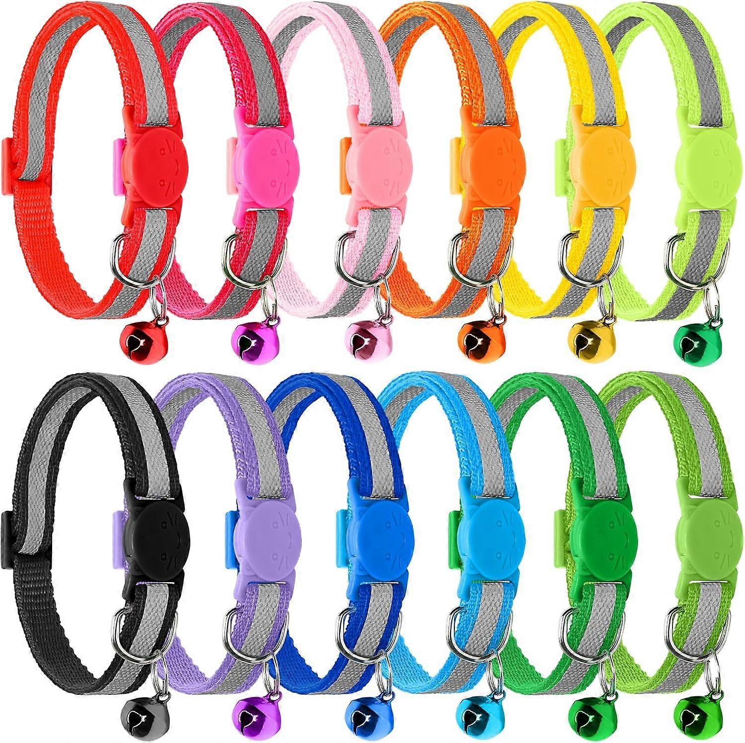 Reflective Cat Collars with Bell - Quick Release Breakaway Buckle, Adjustable 7.5''-12.5'' (12 Pack)