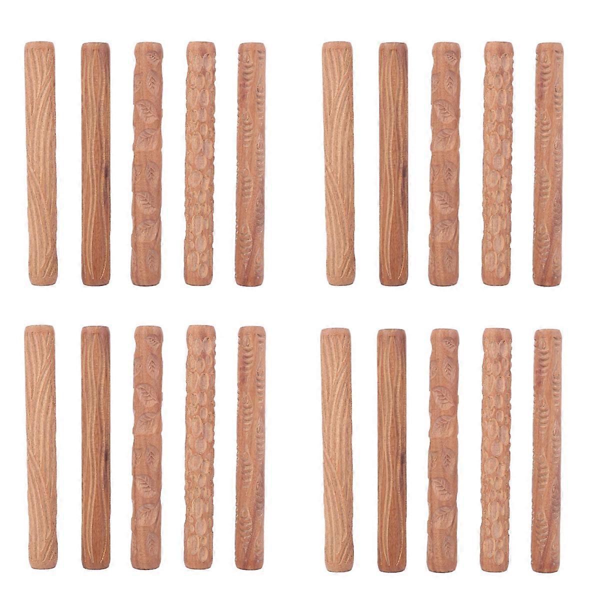 5PCS Pottery Tools Wood Hand Rollers for Clay Clay Stamp Clay Roller