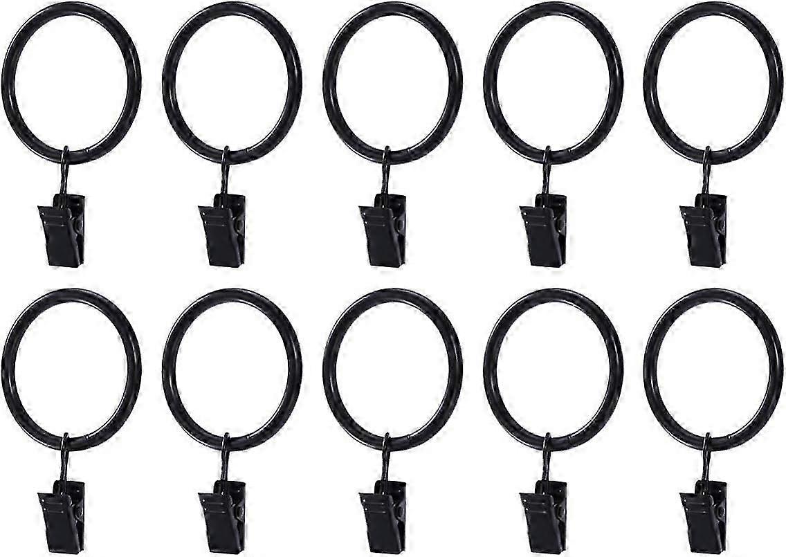 2025 New 20pcs Rustproof Curtain Rings with Hooks for Suitable for Various Brands (Black)