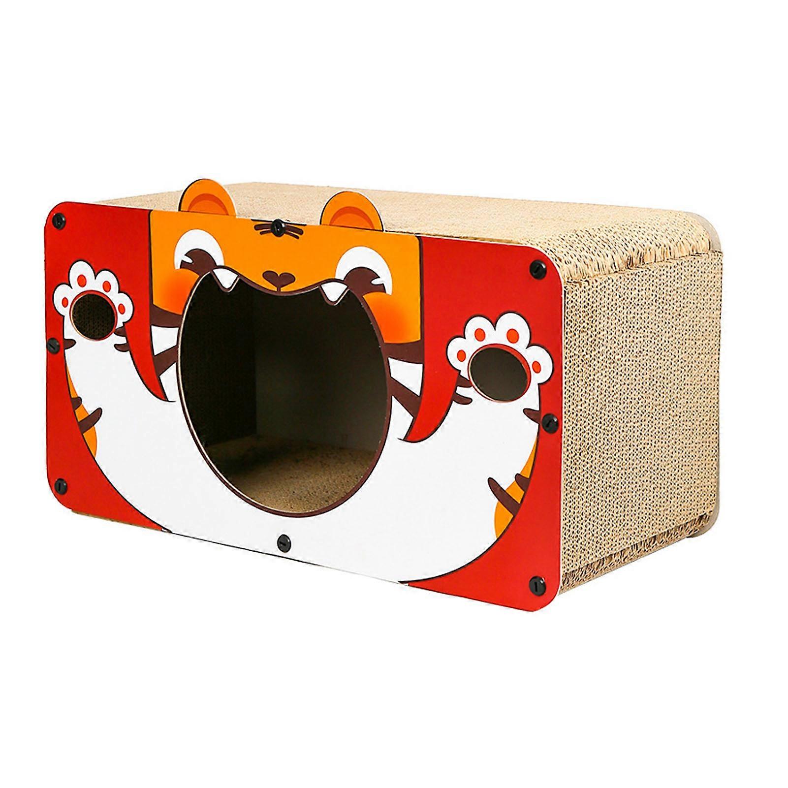Cardboard Cat Scratch House Cute Pattern Large Space Breathable Comfortable Cat Scratcher House for Resting Playing