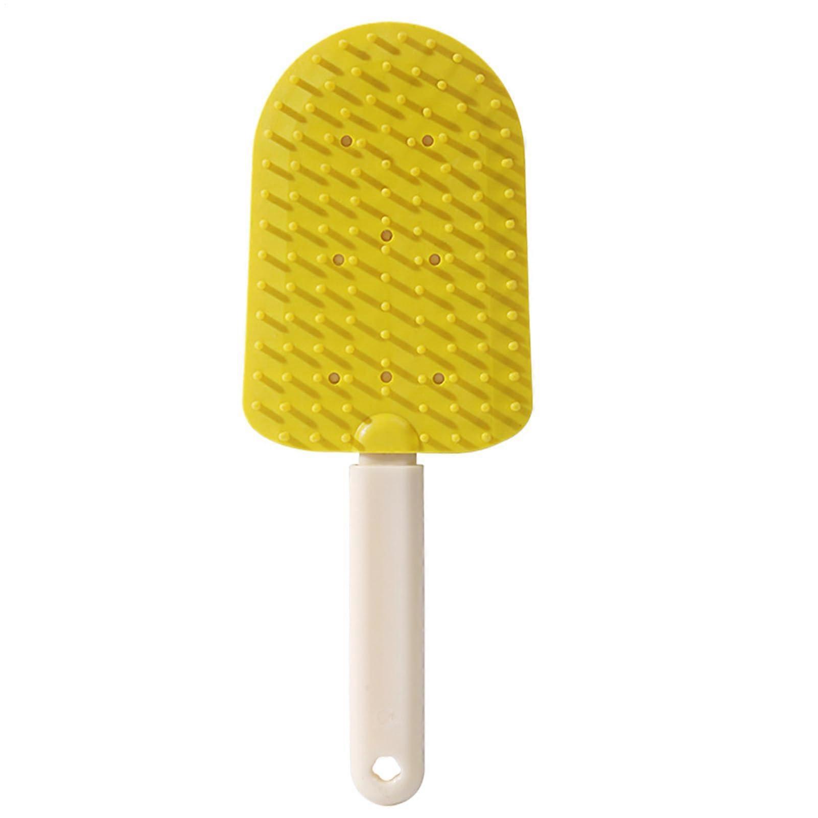 Cat Comb - Non-Slip Massage Comb for Pets with Ice Cream Brush, Soft Grooming Tool in Yellow for Puppies and Salons
