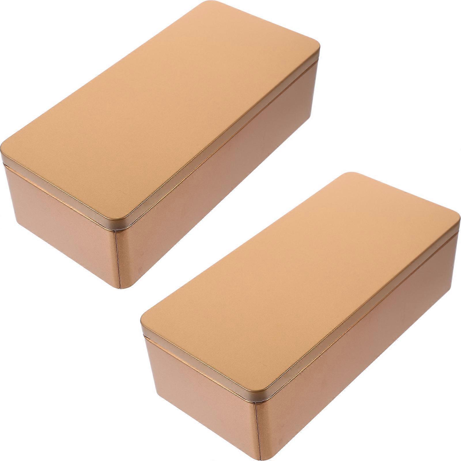 Tin Boxes Rectangular Tin Boxes Lidded Design Tea Bag Container Golden 9.3X4.3X2.6in Sealed Lid 2Pcs