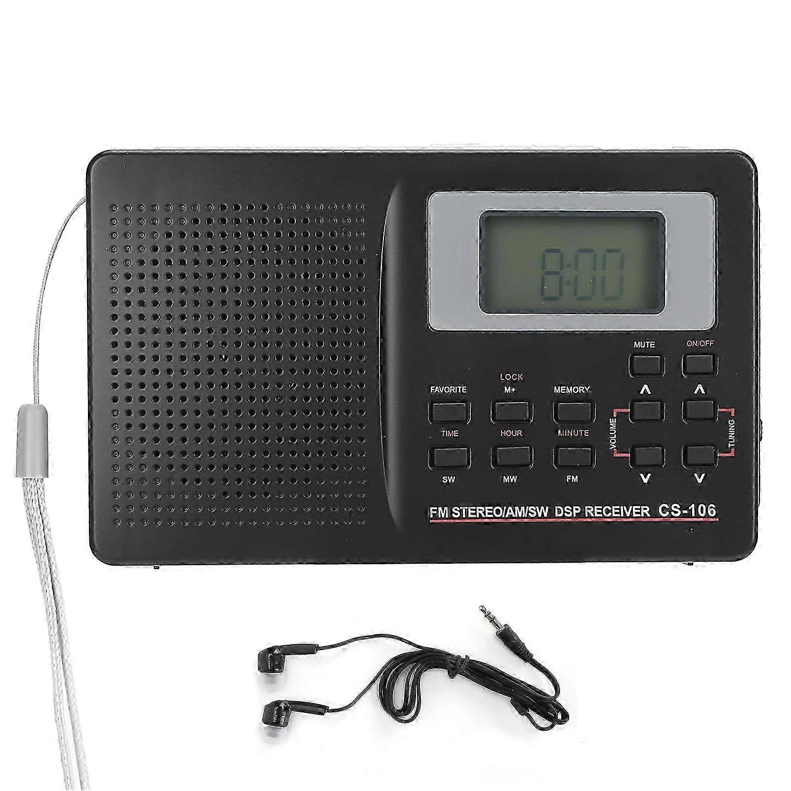 Full Band Mini FM/AM/SW/MW Radio Receiver with Digital Clock Earphone