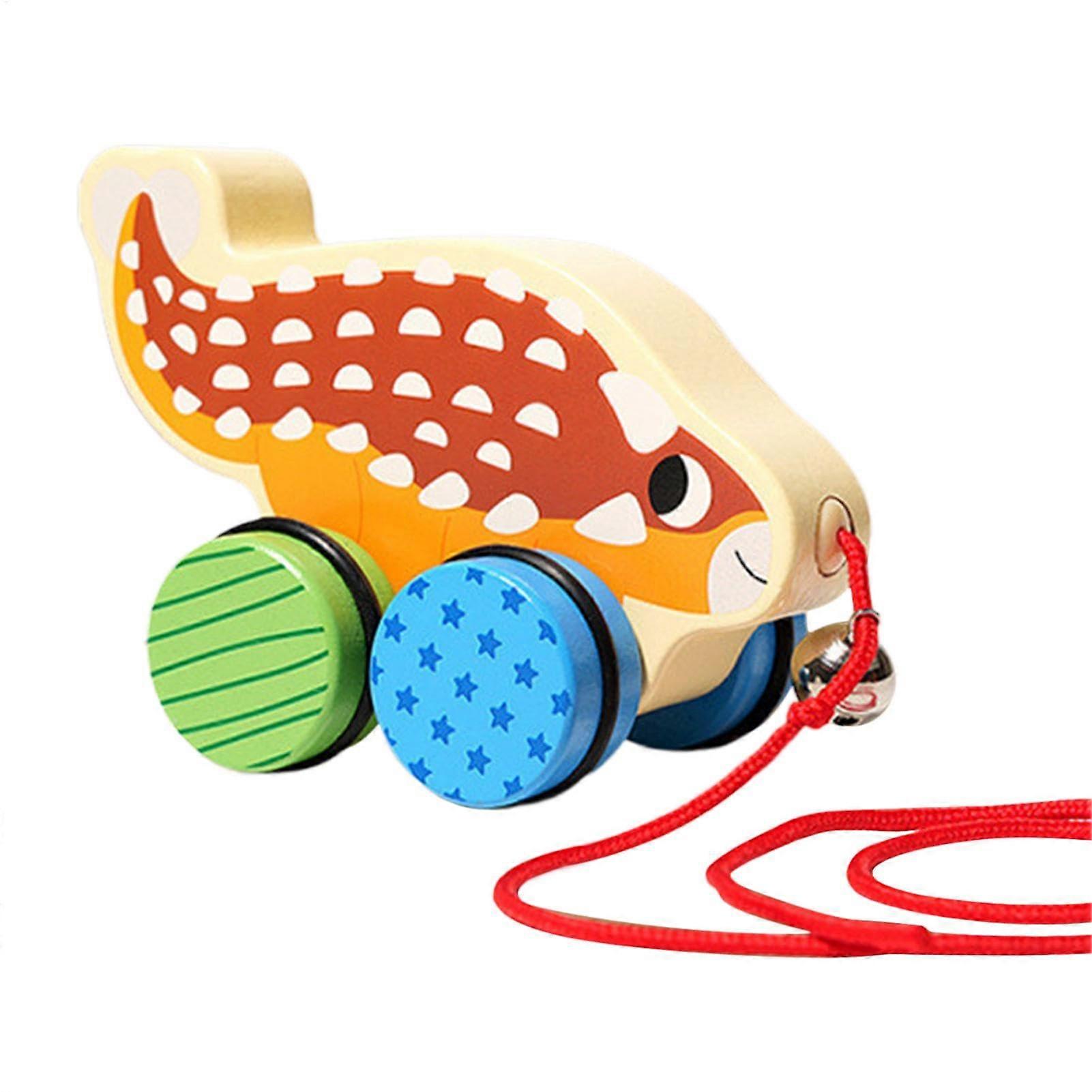 Walking Along Toy Wooden Push Pull Toy Ankylosaurus Multicolour 5.12 X 4.13 X 2.76 In With Smooth Rolling Wheels Toddlers