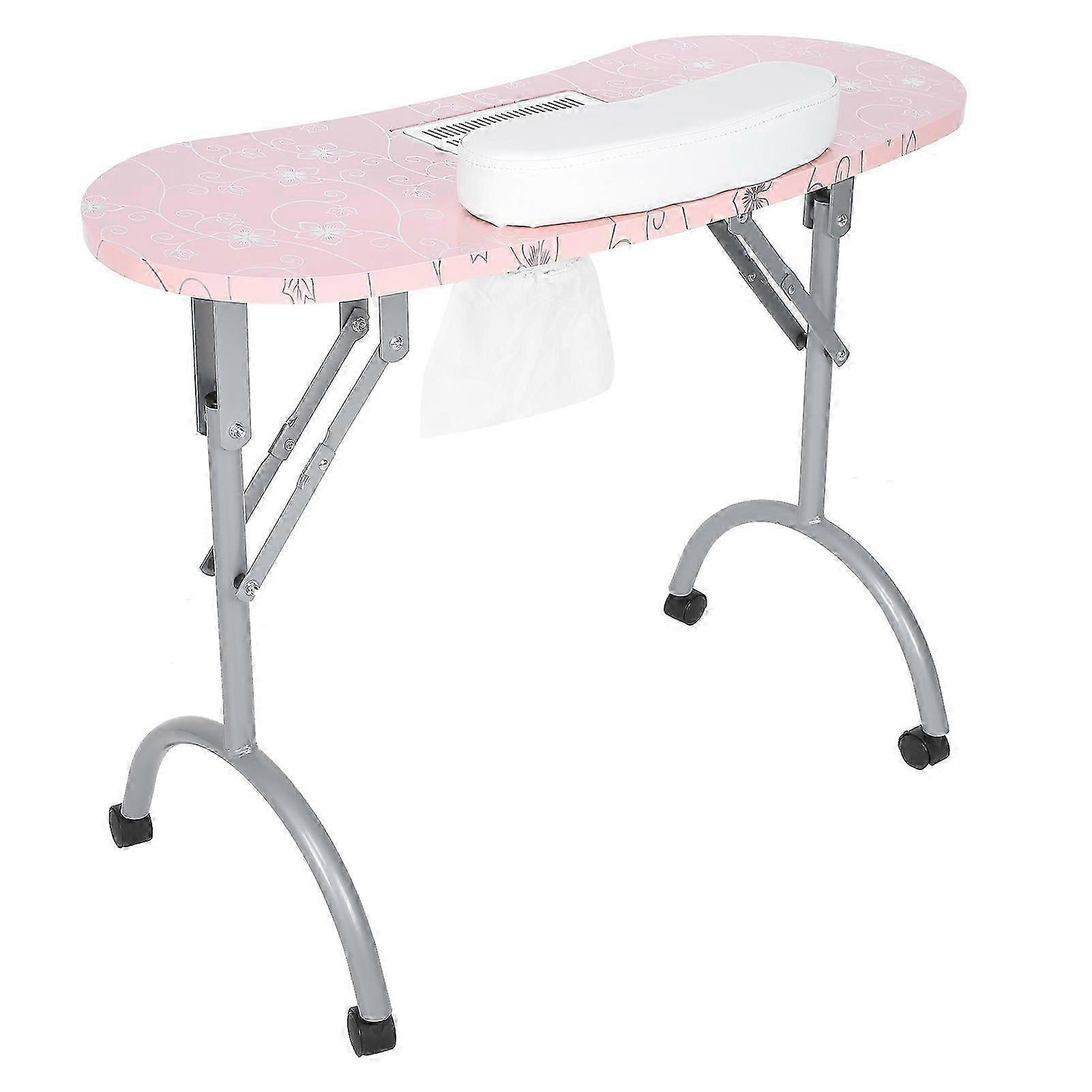 Pink Folding Manicure Table Station Salon Hand Pillow Nail Art Desk With Dust Collectorus Plug 110v