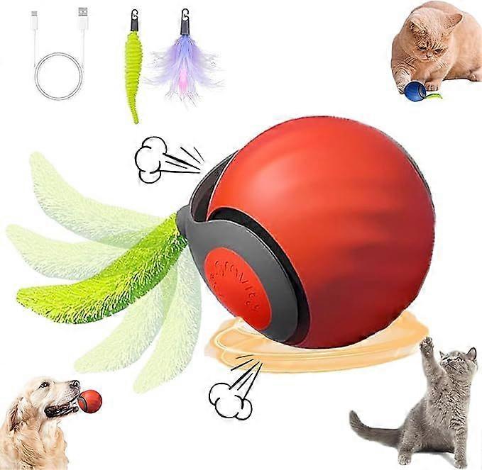 Interactive Cat Toy Ball,Speedy Tail2.0 Cat Toy,Automatic Interactive Cat Toys for Indoor Cats with 2 Tails,Rechargeable Cat Enrichment Toys for Small