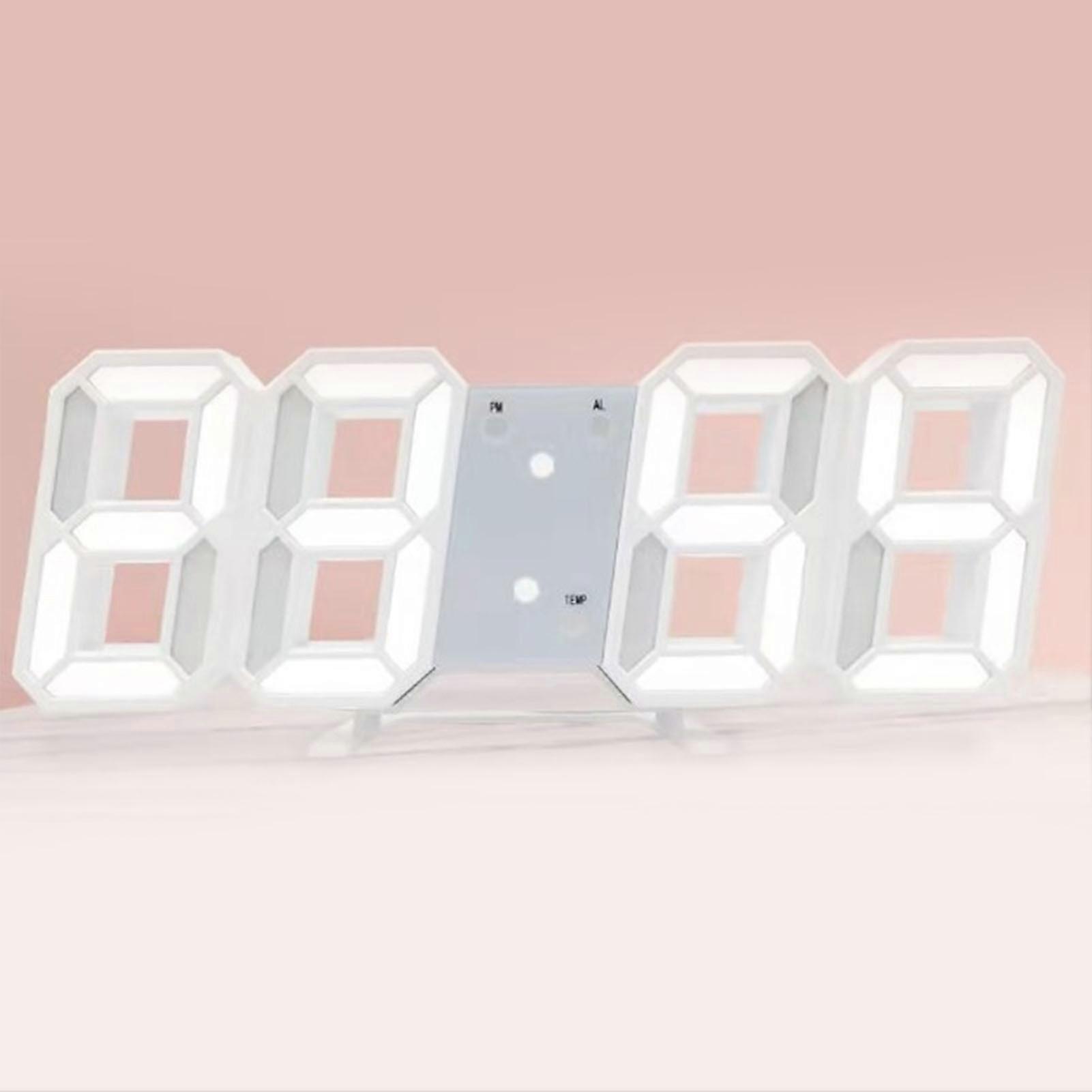 3D LED Digital Wall Clock Dimmable Nightlight Decor LED Digital Alarm Clocks with Temperature Display White 