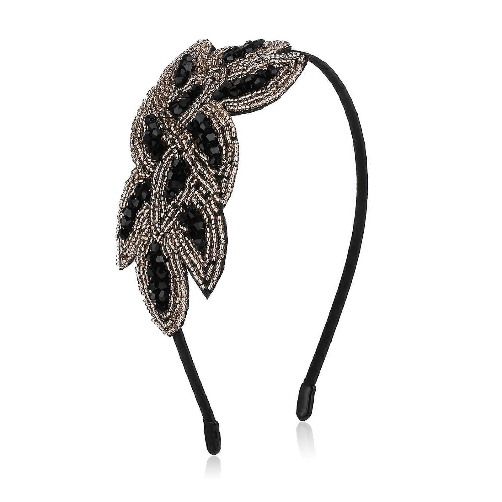 1920s Headbands for Women White Crystal Flapper Headwear Vintage Hair Accessory Black Gold