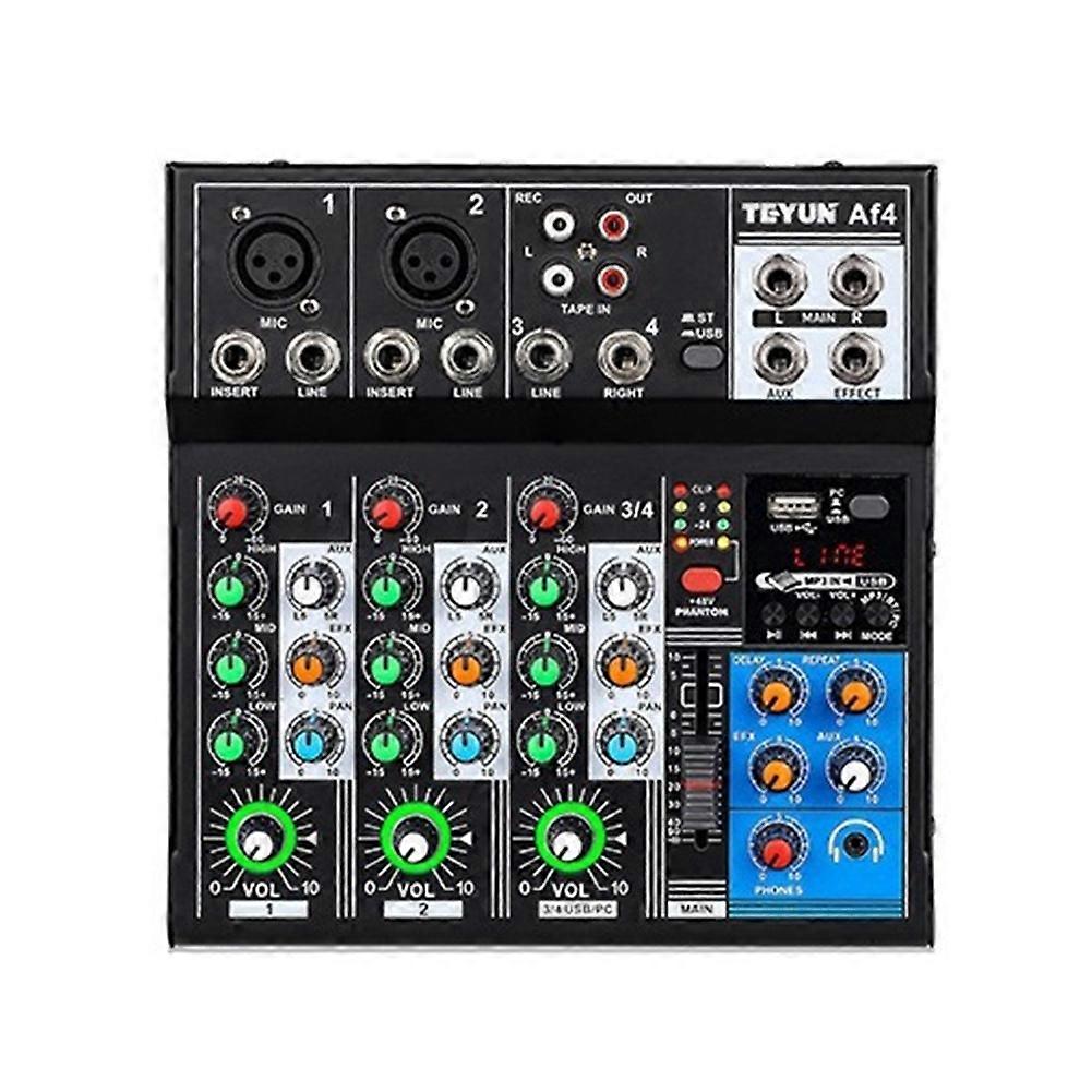 TEYUN AF4 Professional Computer Recording Sound Mixer 4-Channel USB Mixer Sound Card 48V Computer Studio PC Record EU Plug
